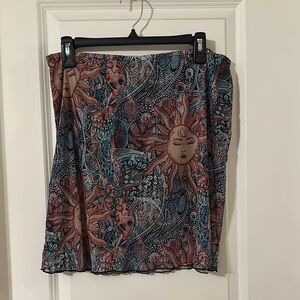 Boho Sun and Moon Print Skirt